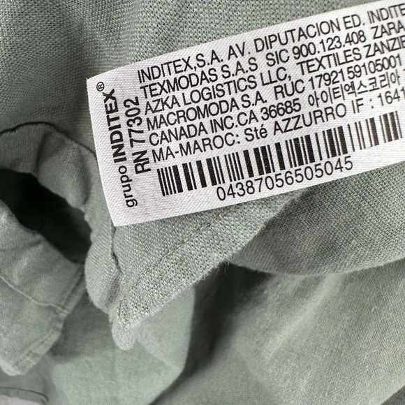 Zara Top Womens LG Linen Viscose Slouchy Sage Green Button Down Crop Blouse - Picture 12 of 15